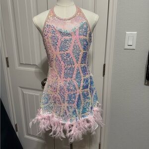 Elisse Kids Foil and Feather Dress Dance Costume